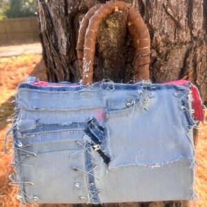 Playful Pink and Blue Tote with Rope Handle